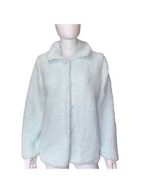 EillyBazar Womens Sherpa Jacket Soft Plush Size Small Light Blue Cozy Coat S